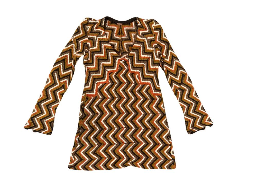 Free People Rhiannon Chevron Wool Sweater Dress Brown Orange S Slip Boho
